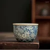 Xícaras de chá cheias de flores, abertura de cerâmica, copo chinês, conjunto bonito de cerâmica antiga, canecas para cerimônia