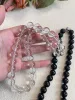 Necklaces Black agate stone beaded necklace for women transparent ball magnetic clasp necklace minimalist summer holiday jewelry 2023 new