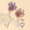 Hårtillbehör 1st/Set Pompom Trimning Bows Clip Cute Baby Solid Color Hairpins Sweet Toddler Born Spädbarnsartiklar