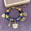 Pulseiras Amarelo Azul Grande Buraco Europeu Beads Letra Grega SGR Escudo Handsigh 1922 Coração Charme Lady Pulseira Jóias