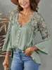 Damenblusen Hemden elegante Sommer Top weibliche Spitzenbluse Frauen Hemden weiße Frauenhemden und Blusen Tops Langarm Holow out lfraubluse T240221