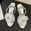 Sandali 2024 Fiori Scarpe col tacco alto Donna Fiore di pizzo bianco Abito da festa da sposa Argento Tacco a spillo trasparente Donna