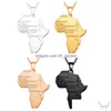 Pendant Necklaces Fashion Hip Hop Stainless Steel Africa Map Pendant Necklace For Women Men Rose 4 Color Long Chain Jewelry Wholesale Dhg1X