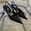 Sandali con tacco a punta Sandali con tacco alto Scarpe con tacco alto 3,5 cm Scarpe eleganti di lusso estive in vera pelle nera opaca taglia 35-40