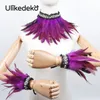 Punk Gothic Gloves Feather Wrist Cuff with Fake Collar Victorian Accessories Rave Party Carnival Stage Show Showgirl Arm Warmer 240219