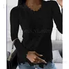 Women's T-Shirt Lace Tops For Women Elegant Solid Plus Size O Neck Female Tee Shirt Casual Embroidery Long Sleeve Sping Summer Clothes Tunic T240221