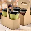 Cups Saucers 10 Pcs Kraft Paper Milk Tea Cup Holder Coffee Drink Carrier For Delivery Takeout