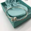 Tkme Charm Bracelets S925 Sterling Silver Tiffanynet Round Bead Open Bracelet Womens Nude Bracelet Womens Ins Niche Design Japan and Korea Simple Versatile Bracele