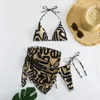 Kvinnors badkläder Kvinnor Leopard Print Micro String Bikini Set 3st med Mesh Cover Triangle Kjol Baddräkt Baddräktstrandkläder