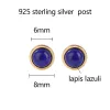 Earrings 925 Sterling Silver Natural Lapis Lazuli Round Beads Minimalist Earrings 18k Gold Plated Plated for Women Girls