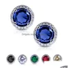 Stud New 11Mm Cubic Zirconia Round Gemstone Stud Earrings For Women Girls Fashion Colorf Copper Inlay Zircon Cz Earring Jew Dhgarden Dh3Zj