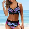 Women's Swimwear Bikinis Set 2022 New Women Vintage Print Bikini Two-piece Set Swimwear Bathing Suit Summer Beachwear High Waist Swimwear Loose Bath Suit T240222