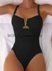 Damenbadebekleidung Einteiliger Badeanzug 2024 Mujer Frauen Solid Black V-Ausschnitt Hollow Out Pleate Bauchkontrolle Strand Badeanzug Slim MonokiniH24222