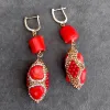 Earrings YYGEM 18x35mm Orange Red Coral Crystal Pave Dangle Cz Lever Back Earrings Jewelry Gift New Women Earrings