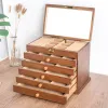 Necklaces Drawer Jewelry Box Organizer Storage Chinese Style Pine Wooden Large Box High Capacity Luxurious Solid Wood Necklace Earrings