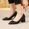 2024 Classic Women Pu Leather High Heels Office Shoes Ladies Slip On Pointed Toe Solid Pumps Woman Plus Size 35-42