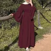 Etnische kleding moslim lente effen kleur mode damesjurken ronde hals lange mouwen broek elegante casual kaftan dames taille vakantie