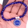 Charm Bracelets Handmade Elastic Blue Enamel White Pearl Greek Letter Zeta Phi Beta Beaded Sorority Symbol Jewelry