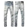 Hommes femmes High Street Wash denim brodé bouton de fermeture éclair Slim jambe droite jean lavé vieux long jean noir jean empilé pantalon pour homme