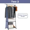 Rack para roupas sobre rodas Rack para roupas com rodinhas de aço inoxidável com prateleiras de armazenamento de 2 camadas e 2 ganchos para casacos para sapatos Roupas Rack portátil para roupas para casa