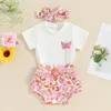 Set di abbigliamento Shorts bambine set manica corta stampa farfalla maglietta a fiore coada estate