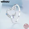 Ringar Wostu Real 925 Sterling Silver Moonstone Open Rings for Women Lovely Moon Cat Justerbar Cocktail Ring Party Jewelries Gift R315