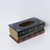 New Tissue Boxes Napkins Retro Wood Book Shape Tissue Box Rectangle Napkin Paper Holder Ring Tissue Storage Box Case