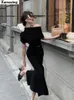 Abiti casual Donna Elegante abito lungo solido Moda estiva Spalle scoperte Chic aderente Festa serale Abbigliamento coreano in un unico pezzo 2024