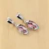 Sets Mystic Oval Red Zircon White Crystal 925 Silver Jewelry Sets For Women Wedding Accessories Earrings/Pendant/Necklace/Rings T078