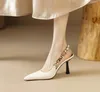 Дизайнерские туфли-лодочки Женские цепочки Туфли на высоком каблуке Сандалии Золотистые пряжки Туфли на шпильках без шнуровки Модные вечерние модельные туфли