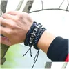 Charm Bracelets Star Bracelets Women Fashion Skl Woven Genuine Leather European Vintage Punk Charm Bangles Gift Men Braided Beads Jew Dhw9P