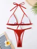 Women's Swimwear Sexy Micro Bikini Swimsuit Women 2024 Brazilian Brozing Solid Red Silver Push Up Pearl Thong Bathing Suit Bikinis SetH24222