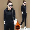 Calças femininas de duas peças engrossar veludo quente agasalho mulheres oversized moda pulôver hoodies e calça terno 2024 outono inverno conjunto casual