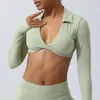 Active Shirts Sexy Cross Crop Top For Fitness Wear Women Yoga Sportswear Long Sleeve Sport T-shirt Female Gym Workout With Cups
