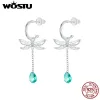 Earrings WOSTU 925 Sterling Silver Dragonfly Tassel Earrings with Green Stones for Women Girl Fine Jewelry Party Dating Birthday Gift