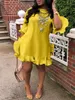 Grundläggande avslappnade klänningar lw söt vanlig klänning ruffle design gul blandad miniklänning kort ärm baksäckare blixt ärms gula modegatan kläder j240222