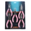 &equipments 5Pcs 4 Inch Pink Mini Metal Pliers Set Curved Straight Tip Plier Jewelry DIY Crafts Making Hand Tool Cutter Pliers For Jeweler