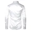 White Silk Satin Tuxedo Shirt Men Brand Long Sleeve Fitted Mens Dress Shirts Wedding Party Dance Male Casual Chemise 240220