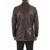 Men's Jackets Genuine Lambskin Real Leather Blazer Two Button Coat Jacket Dark Brown