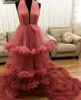 Casual klänningar underbara fluffiga tiered tyll kvinnliga moderskapsklänning verklig bild sexig rygglös rufsar lång babyshower till pografi