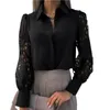 Kvinnors blusar White Lace Patchwork Camisa Top Mujer Spring Summer Casual Long Sleeve Shirts For Women 2024 Vintage Hollow Out Button