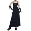 Lässige Kleider Cross Flocking Mall Gothic Ästhetische Grunge Punk Mesh Elegante Party Langes Kleid Sling Slim Sexy Emo Alt Outfits