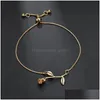 Chain Fashion Adjustable Size Rose Flower Charm Bracelet For Women Girl Gold Sier Alloy Bangle Wedding Jewelry Gift Drop De Dhgarden Dhakb