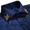 Moda azul real paisley camisas masculinas de negócios formal manga longa magro ajuste camisas sociais com colarinho pino roupas masculinas dibangu 240125