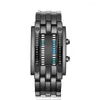 腕時計ビジネスメンステンレススチールブルーバイナル明るいLED電子ウォッチディスプレイ防水ファッション女性リロイブレ