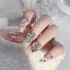 Faux Ongles Rose Coeur Strass Faux Durable Et Pas Facile À Rayer Pour Les Débutants Pratique De Décoration Des Ongles