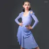 Stage Wear Purple Red Latin Dance Costume Girls Competition Dress Samba Rumba ChaCha Clothing Long Sleeve Practice VDB7171