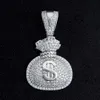 Ny mode isad ut hiphop 925 Sterling Silver Pendants Mens VVS Moissanite Pendant US Dollar Money Bag Sign