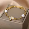 Länk armband armband opal stenmånsten fjäril för kvinnor smycken charm pin kedja parti present bijoux femme