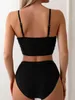 Mulheres Swimwear Cintura Alta Biquíni 2024 Sexy Black Front Tie Push Up Two Piece Swimsuit Verão Banheira Terno Backless Biquinis FemininoH24222